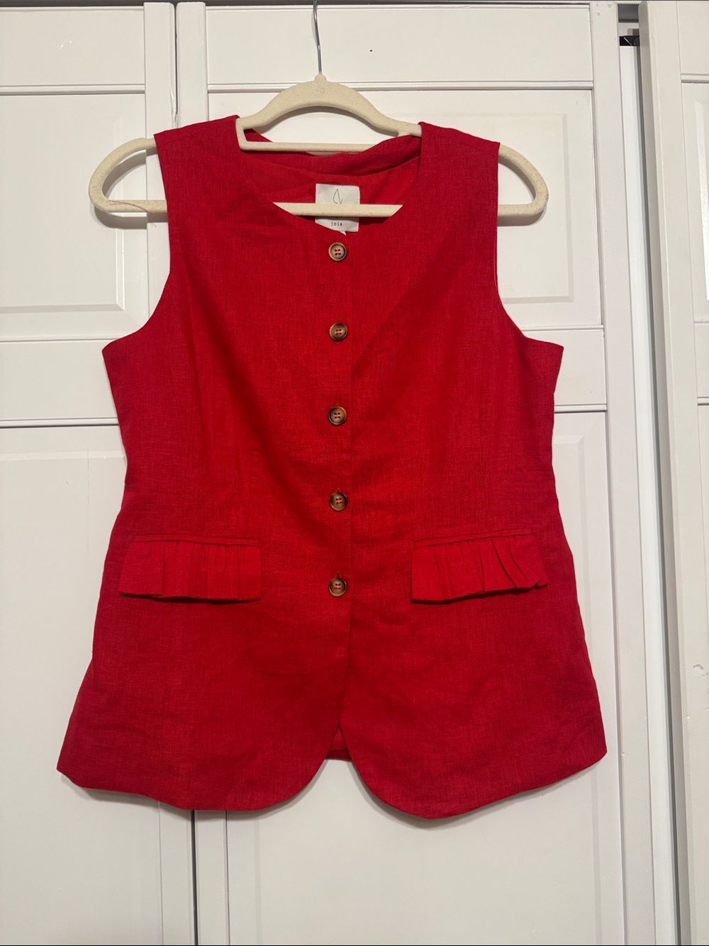 Joie Vibrant Red Button Front Linen Top
